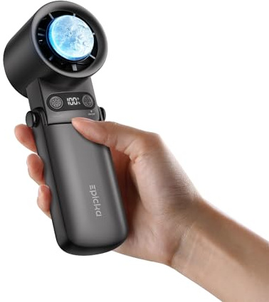 EPICKA Tragbarer Handventilator, stufenlos einstellbar (1–100), Turbo-Mini-Ventilator mit 6800 mAh Akku, faltbar, mit Kühlplatte & Digitalanzeige – Sommer-Essential für Damen & Herren (Schwarz)