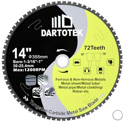 DARTOTEK Lame Scie Circulaire 355 mm x 30/25,4mm Disque Découpe Métal | TCT Disque Tronconner pour Fer, Nickel, Titane, Métaux Ferreux, 72 Dents en Carbure de Tungstène