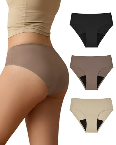 SHARICCA Periodenunterwäsche Starke Blutung 40 ML SaugfäHigkeit Perioden Unterwäsche Atmungsaktiv Lecksicher Menstruation Unterhosen Slips Damen (Mehrfarbig-3P02,XXL)