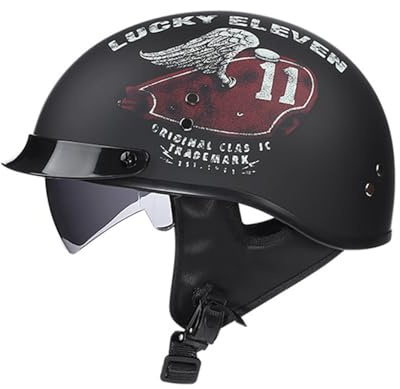 VVPEC Mezzo Casco Jet Moto retrò Caschi Scodella Portatile, ECEDOT Omologato Mezzo Elmetto da Moto retrò con Visiera per Uomo Donna Biker Cruiser Scooter Touring(2,2XL=63~64cm)