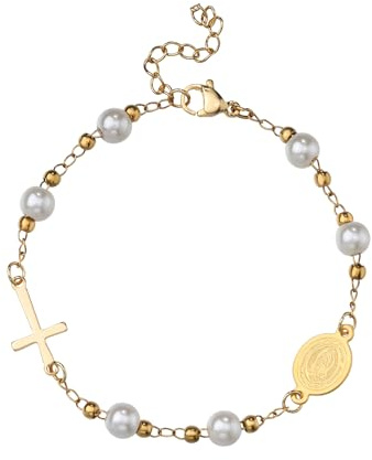 Manfnee Jungfrau Maria Kreuz Armbänder religiöse Rosenkranz Perlen Armband Guadalupe Link Armband für Damen