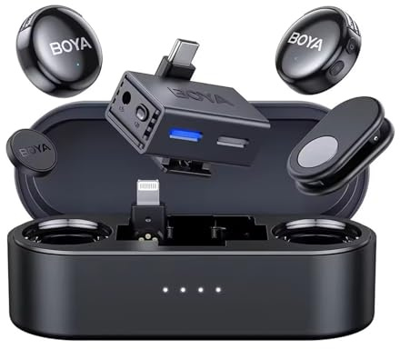 BOYA BOYALINK - 3 micrófonos mini para cámara/iPhone/Android, micrófono Lavalier inalámbrico con IA, 30 horas de duración, 300 m de rango para Vlog, TikTok