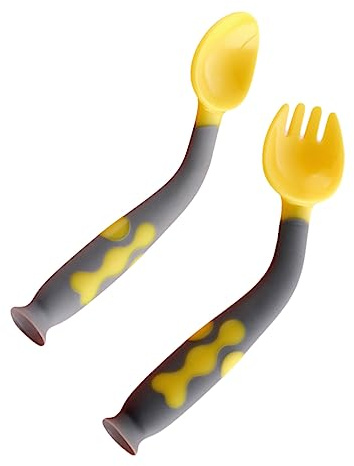 ifundom Babylöffel und Gabel Satz für Babys Biegsam und Temperaturbeständig mit Rutschfestem Saugnapf aus Formstabilem Material für Sicheres Füttern und Lernen