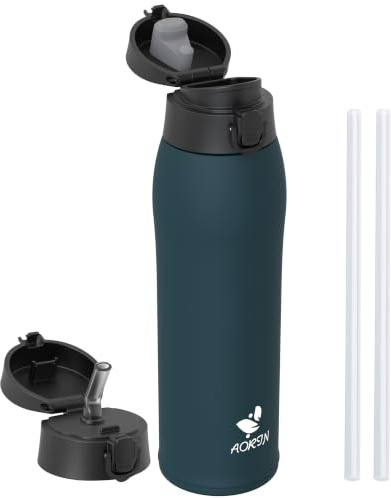 AORIN Borraccia Termica, Borraccia in Acciaio Inox 18/8, 950ml Borraccia Bambini, Bottiglia Termica Senza BPA e Perdite, Thermos per Sport, Outdoor e Pendolarismo con 2 Coperchi | 2 tappi intercambiabili, caldo e freddo, acciaio inox 18/8 senza BPA, borraccia termica bambini, scuola e sport