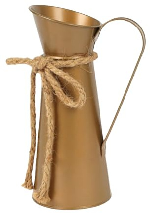Vintage Metal Milk Pots Vases With Handle Iron Pitcher For Country Styles Wedding Event Decors And Floral Arrangements Metal Pitcher With Twine Bowknot