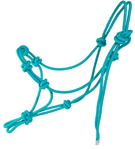 horzmetnex 4 Knot Rope Halter for Horses – Strong 1/4″ Stiff Rope Bitless Training Halter,Lightweight & Adjustable (Turquoise, Large)
