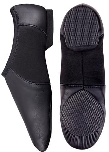 Split Sole Jazz Shoes AeroFlex - Leather Black & Tan Slip On Jazz Shoes