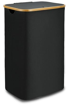Bestlivings Wäschekorb mit herausnehmbaren Innenbeutel (41x37x71cm) 100L, großer Wäschesammler mit Bambusrahmen, stilvolle Wäschetruhe atmungsaktive Wäschebox
