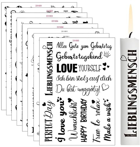 YAOYYG 8PCS Kerzentattoo Geburtstag Und Valentinstag,Geburtstag Kerzenfolie, Wasserschiebefolie Kerzen, Happy Birthday,Kerzentattoo Wassertransferdruck, DIY Kerzen Tassen Stabkerzen Dekoration