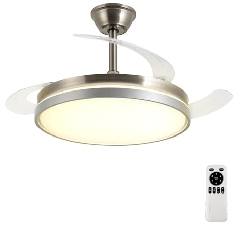 Ventilador de Techo con Luz LED 60W, con Mando a Distancia, Ø42in, 6 velocidades, temporizador, aspas retráctiles, 3 temperaturas de luz, función verano-invierno, 5600LM，Gris minimalista moderno