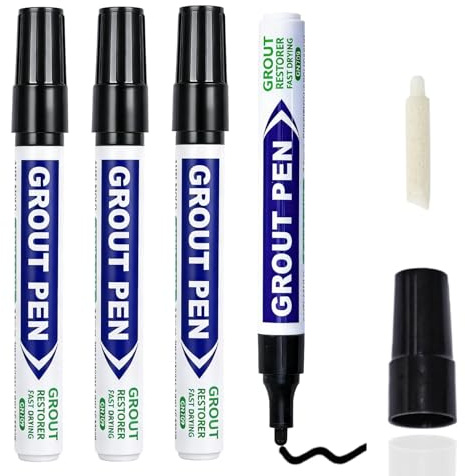 4Pcs Black Grout Pen,Tile Paint Marker for Repairing and Restoring Lines in Bathroom Kitchen Wall Lines Reviver Pens and Floor Tiles (4, Black)