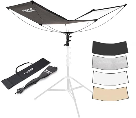 RAUBAY Quick-Open Curved Reflector, U-Shape Clamshell Light Reflector with 48in x 26in Photography Diffuser for Studio Portrait&Video Shooting, 4-in-1 Black/White/Silver/Gold, RAPIDLITE, CR-120
