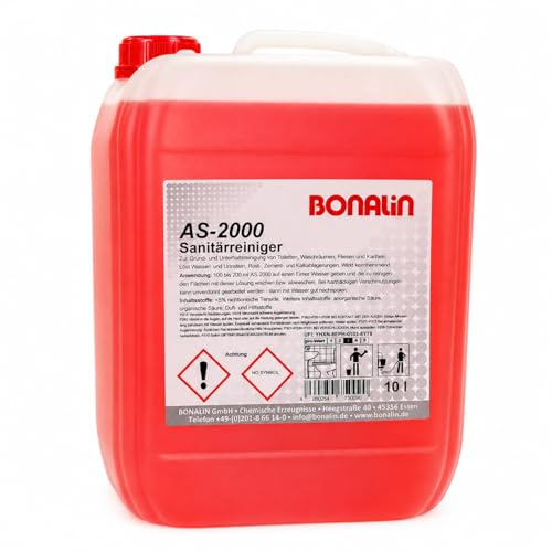 BONALIN Sanitärreiniger AS 2000 10 Liter Kanister – Saurer Unterhaltsreiniger gegen Kalk, Urinstein & Wasserstein – Hotel, Gastronomie & Gebäudereinigung – Made in Germany – Inklusionsbetrieb