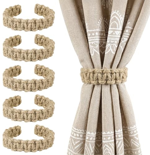 6 stycken boho-gardiner gardinomtag utan borrning, flätad gardinomtag för gardiner, lämplig för inomhus- och utomhusbruk, för sovrum och kontor för dekoration med gardiner