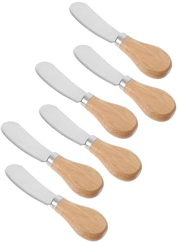 MOLUCKFU Cuchillos Queseros y Mango de Madera de Acero Inoxidable Resistentes al Óxido Juego de 6 Ideales para Cortar y Untar Queso en Fiestas y Bodas