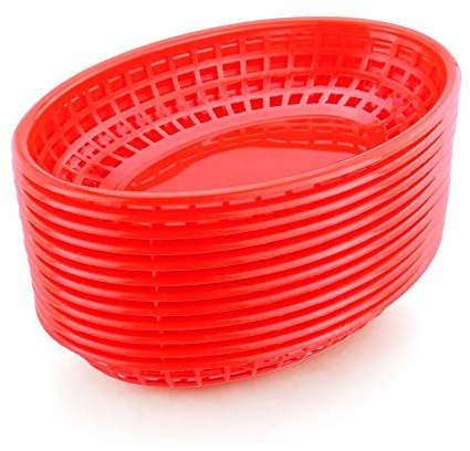 New Star Foodservice 44164 Fast Food Baskets, 9.25 x 6 inch Oval, Set of 12, Red