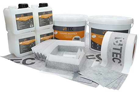 BTEC Dicht-Set 7C Dichtmaterial Innen-/Außenecken Manschetten Tiefgrund | Abdichtungsbahn 12kg Flüssigdichtfolie Dichtband großes Bad Standard Verbundabdichtung Innenbereich