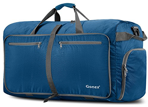 Gonex 40 L, 60 L, 80 L, 100 L, 150 L, hopfällbar resväska, med skofack, packbar, lätt, vattenavvisande stor hållväska för camping, gym, weekendväska, Djupblå, 40L, Vikbar duffel