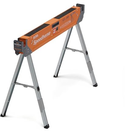 BORA Portamate Speedhorse Sawhorse - Single Piece Table Stand with Folding Legs, Metal Top for 2x4, Heavy Duty Pro Bench Saw Horse for Woodworking, Carpenters, Contractors, PM-4500, Orange