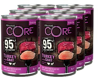 Wellness CORE 95% 6 x 400g, Truthahn & Ziege – Hundefutter Nass | stückige Pastete für ausgewachsene Hunde, getreidefrei, natürlich, hypoallergen, proteinreich, hoher Fleischanteil