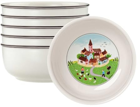Villeroy & Boch Design Naif Dessertschalen 6er Set, 13 cm, Schalen-Set mit Landschafts-Motiv, Premium Porzellan, Bunt