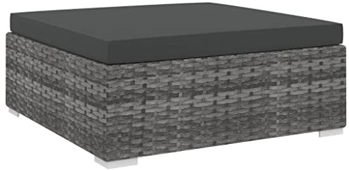 vidaXL Fußhocker mit Kissen 1 STK. Gartenmöbel Lounge Möbel Fuss Hocker Schemel Fußablage Fußbank Gartenhocker Poly Rattan Grau 70x70x26cm
