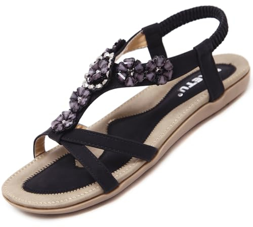 Acfoda Flache Sandalen Damen Sommer Freizeit Zehentrenner mit Weiche Fußbett, Gr.35-45