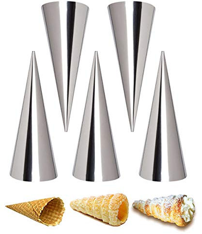 Holz sammlung 5pcs Cream Horn Moulds, Stainless Steel Cream Roll Cones, Cream Roll Moulds, Baking Cones Non Stick, Cannoli Tubes Forms Mold for Danish Pastry Lady Lock Form Croissant Shell Ice Cream