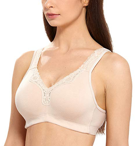Delimira Women's Non Wired Bras Full Coverage Cotton Comfort Bra Plus Size Non Padded Soft Bras Beige 44G