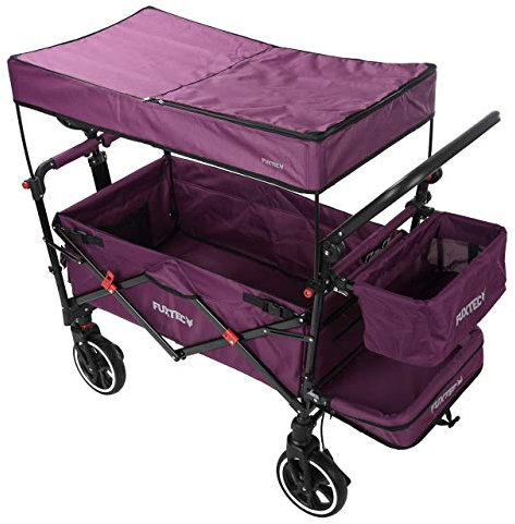FUXTEC Bollerwagen faltbar FX-CT850 Purpur mit Dach - Transportwagen klappbar |inkl. Hecktasche, Schiebegriff & Innenraumverlängerung | Vollprofilreifen | Handwagen/Leiterwagen – Das Original
