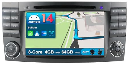 JOYX Android 13 Radio para Mercedes-Benz E-Class W211 | CLS Class W219 - [4G+64G] - Built-in DSP/Carplay/Android Auto - 2 DIN - Cámara Mic Gratis - Soporte BT Dab Volante WLAN 360-Cam Fast-Boot