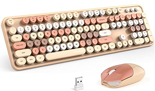 KNOWSQT Wireless Keyboard and Mouse Combo, MilkTea 104 Keys Full-Sized 2.4 GHz Round Keycap Colorful Keyboards, USB Receiver Plug and Play, for Windows, Mac, PC, Laptop, Desktop