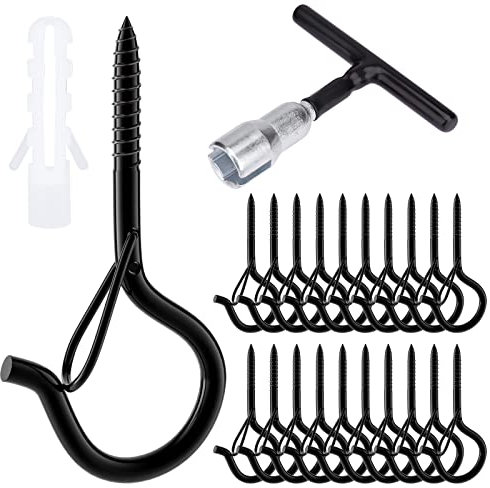 MOGADEE® Schraubhaken Schwarz, Haken zum Schrauben, 20 Stück Deckenhaken + 1 Stück Hakenschraubendreher, Schraubhaken mit Sicherung, Hakenschrauben zum Aufhängen Pflanzenkörben