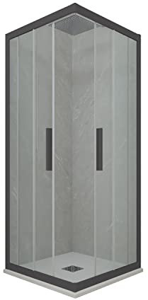 Box doccia angolare scorrevole mod. 90x90 CM in PVC Antracite H 200 Vetro Trasparente Kolors