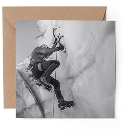 1 x Grußkarte (Fotoeinsatz) – BW – Klettern Bergsteigen Eisklettern – blanko Geburtstagsfeier Jahrestag #37468