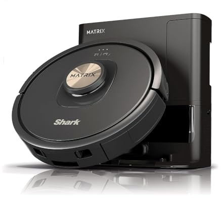 Shark AV2310AE Matrix Self-Emptying Robot Vacuum with No Spots Missed on Carpets and Hard Floors, Precision Home Mapping, Perfect for Pet Hair, Bagless, 45-Day Capacity Base, Wi-Fi Black/Brass