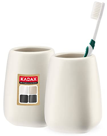 KADAX Bicchiere da bagno, bicchiere per spazzolino da denti in ceramica, tazza da bagno, porta spazzolino da denti, tazza d'acqua opaca (crema 2 pezzi)