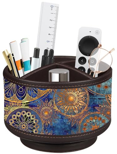 Pen Holder for Desk Organizers and Accessories, 360 Swivel TV Remote Control Holder for Table, Nightstand Organizer Caddy for Office Supplies/ Media Controllers, Bedside Decorations for Living Room
