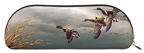 LAMAME Sommer Ananas gedruckt halbrunde Reißverschluss Stift Tasche Tragbare Schreibwaren Beutel Leder Tasche Fall, Jagd Fliegende Wilde Enten, Einheitsgröße, Münzbeutel