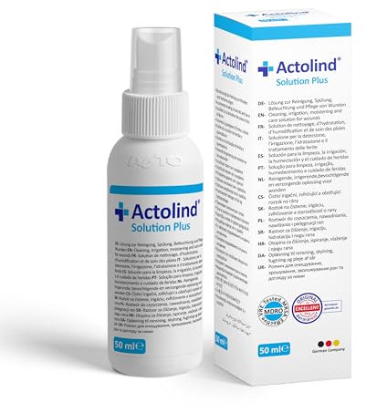 Actolind Solution Plus 50 ml – Antiseptic Solution for Wound Irrigation. Painless Cleaning and moisturizing of Acute, Chronic, and Infected Wounds. CE Class III, MPG, PHMB.