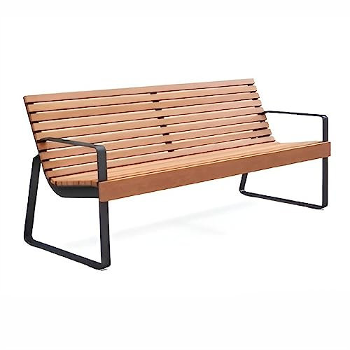 Gartenbank im Freien Outdoor-Stühle, Parkbänke mit Rückenlehne und Armlehnen, klassische Freizeitstühle aus massivem Holz mit Stahlrahmen for Terrassen- und Hinterhofgärten Parkgartenbank ( Color : Ga