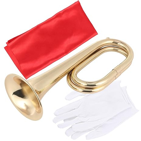 Toyvian 1stück Bugle Instrument Aus Messing Traditioneller Rally Bugle Mit Großer Öffnung Für Schüler Und Anfänger Tasche Tuch Und Handschuh