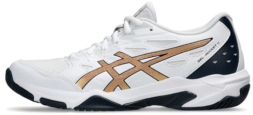 Asics Damen Gel-Rocket 11 Sneaker, White Pure Gold, 40 EU