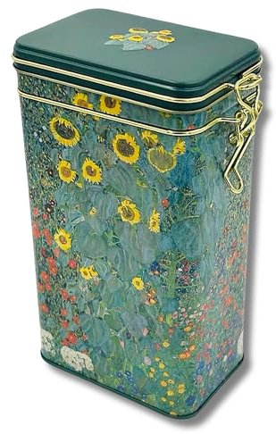 MediMuc Fridolin – Lata de café, lata de té, en relieve y lacado, artista: Gustav Klimt diseño: jardín de campesinos – Dimensiones: 11 × 18 × 7,4 cm volumen aprox. 1,5 L