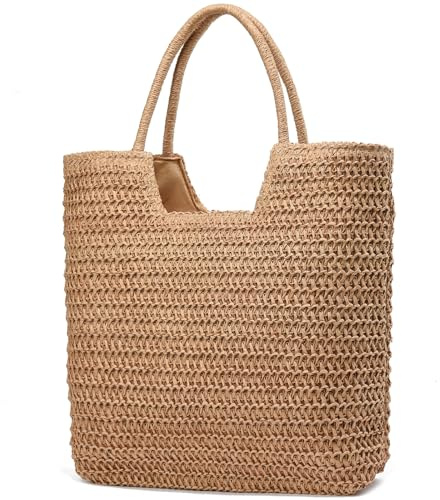 YAVCOOL Straw Beach Bags for Women Woven Beach Tote Bag Casual Boho Large Shoulder Handbags Purse for Vacation Holiday