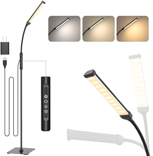 Mojimdo 120 LED Stehlampe, helle Stehlampen für Wohnzimmer, 3 Farbmodi & 10 Helligkeiten 3000K-6000K Standlicht, Schwanenhals Leselampe mit Touch Control für Schlafzimmer Büro