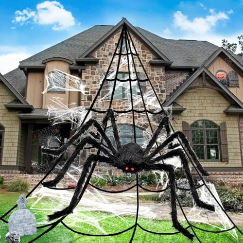 BOOSHMall 125cm Ragno Gigante Halloween, Halloween Spider Web Set, 5m Ragnatela Triangolare, Halloween Decorazioni, Halloween Casa Accessori Horror per Esterno Giardino