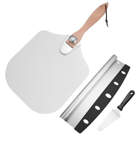 SHUESS Pizzaspade rostfritt stål, rektangulär pizzaspade 30,5 x 35,7 cm, pizzaspade träskaft, för hemlagade pizzor, bakning, bröd – pizzatillbehör