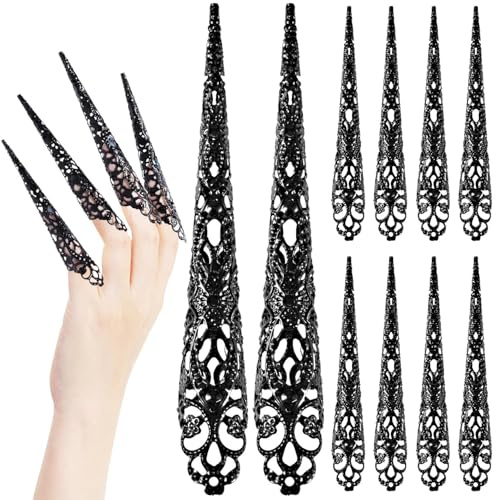 10 PCS Anillos de uñas para Halloween, Anillos de uñas Falsas de Punta de Dedo de Disfraz de Reina Antigua, Anillos de Garra para Decorativas de Vampiro Mujeres Cosplay Drama Danza Rendimiento