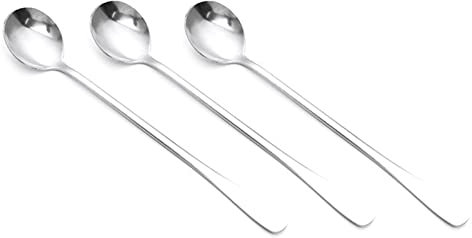 3pcs Acier Inoxydable Manche Longue Cuillère Café Glacé Thé Glace Cuillère pour Bar Home Party (Bout Rond : 7,4 x 4,6 x 3 cm / 2,9 x 1,8 x 1,2 pouces)